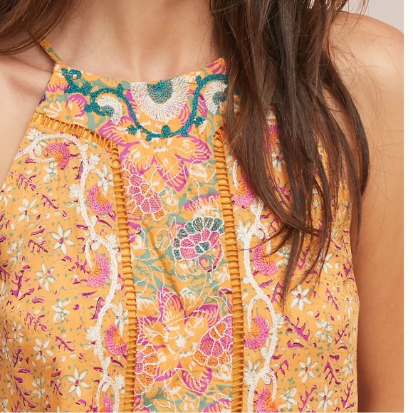 Anthropologie Akemi + Kin Yellow Floral Embroidered Top - Picture 10 of 11